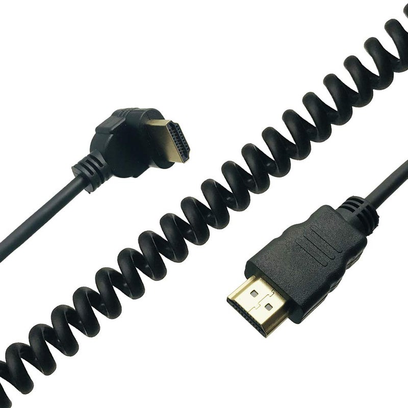 Seadream 4K Coiled HDMI Cable,Spring Spiral Down Angled HDMI Male to Male Converter Adapter Cable, Support 3D 4K, Stretched Length Up to 7.8FT - Image 2